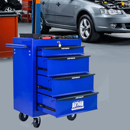 RYH 4 Drawers Rolling Tool Chest - 13" D x 20.9" W x 30.5" H Heavy Duty Mobile Tool Cart with Locking Wheels & Ball Bearing Drawers, Garage Tool Storage Cabinet (Blue, 4 Drawers) - color: Blue-black, size: 4 Drawers（30"H × 20"W × 13"D)