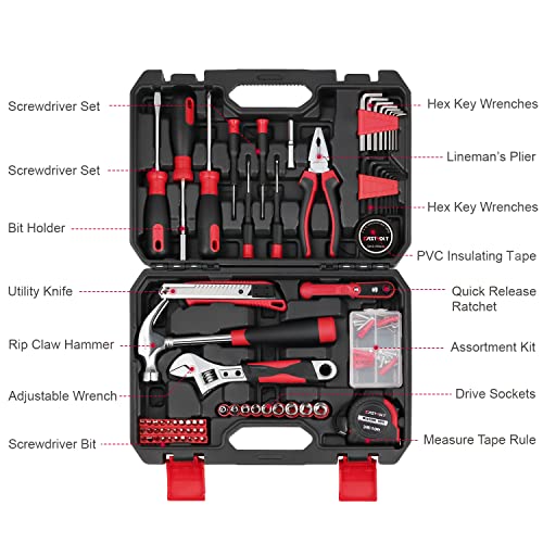 Eastvolt 128-Piece Home Repair Tool Set, Tool Sets for Homeowners, General Household Hand Tool Set with Storage Toolbox, EVHT12801, Black + Red (ASK01) - size: 128, style: Tool Set