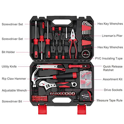 Eastvolt 128-Piece Home Repair Tool Set, Tool Sets for Homeowners, General Household Hand Tool Set with Storage Toolbox, EVHT12801, Black + Red (ASK01) (Pack of 5) - size: 128 (Pack of 5), style: Tool Set