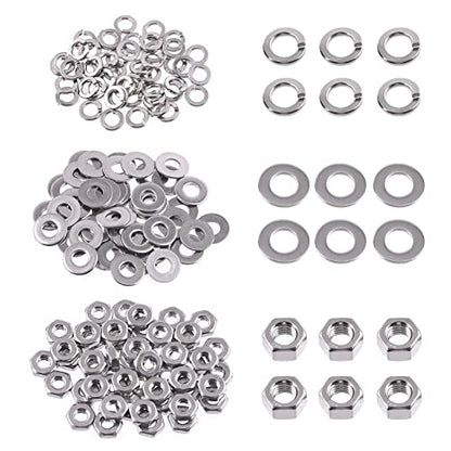 Swpeet 150Pcs SAE 304 Stainless Steel 10-24" Hex Nuts and #10 Flat Washers with #10 Split Lock Washers Assortment Kit, Coarse Thread Hexagon Nut for Home Automotive Shop Use - size: #10-24 Hex Nuts & Washers