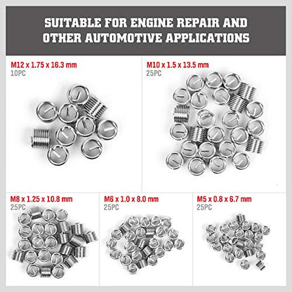 Metric Helicoil Thread Repair Kit: 131-Piece Heli Coil HSS Drills Inserts Taps & Tools M5 M6 M8 M10 M12 Automotive Engine Spark Plug Cylinder Insertion Rethreading Tools Universal Rethread Restorer - size: 131-Pc. Metric