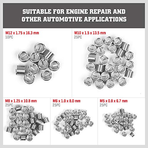 Metric Helicoil Thread Repair Kit: 131-Piece Heli Coil HSS Drills Inserts Taps & Tools M5 M6 M8 M10 M12 Automotive Engine Spark Plug Cylinder Insertion Rethreading Tools Universal Rethread Restorer - size: 131-Pc. Metric