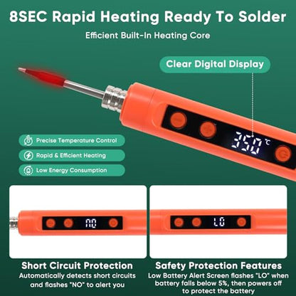 Cordless Soldering Iron Kit, 1100mAh Rechargeable USB-C Soldering Pen with LCD Screen, Portable Battery Powered Solder Iron for Electronics Repair, DIY Projects