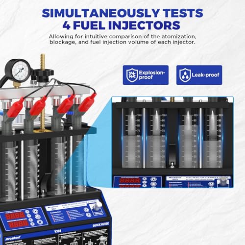 MR CARTOOL V308 Injector Cleaner Machine 4-Cylinder, 110V Injector Cleaner Tester Machine Heated Ultrasonic Fuel System Injection Cleaning Kit for Gasoline Car Motorcycle - size: V308