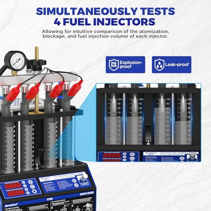 MRCARTOOL V308 Fuel Injector Cleaner Machine with Pulse Ultrasonic Cleaning | 2L Heated Cleaning Tank, 4 Cylinder Tests for Leaks, Uniform, Spray Pattern & Flow, Fixes Misfires Rough Idle for Cars motors - size: V308