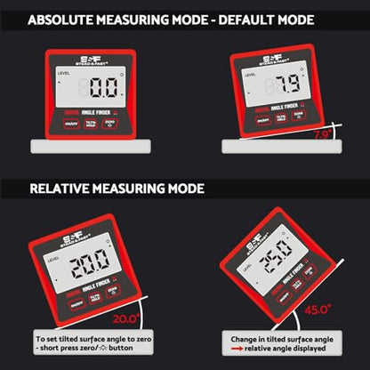 S&F STEAD & FAST Digital Angle Finder Magnetic with Case & Backlit LCD | Self-inverting display, ±0.2° accuracy, Absolute & Relative, Hold & Zero, Auto-off, for Woodworking, Plumbing & Construction - color: Red