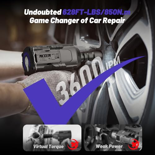850Nm Cordless Impact Wrench 1/2 Inch Compatible with Makita 18V Battery, High Torque 628Ft/lbs, Variable Speed with 2x4.0 Ah Lithium Battery, Charger and Socket Set for Car Home Repair