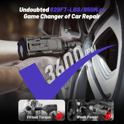 850Nm Cordless Impact Wrench 1/2 Inch Compatible with Makita 18V Battery, High Torque 628Ft/lbs, Variable Speed with 2x4.0 Ah Lithium Battery, Charger and Socket Set for Car Home Repair