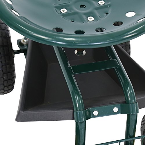 Kinfant Rolling Garden Cart with Seat - Garden Scooter Rolling Stool Gardening Cart with Tool Storage Basket & Swivel Seat - color: Green&yellow