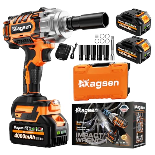 1000N.m/737Ft-lbs Brushless Impact Wrench,1/2" Cordless Impact Gun / 2x4.0Ah Battery & 6 Sockets, 3500RPM Power Electric Impact Driver for Car/DIY Furniture/Lawn Mower, Orange Toolbox