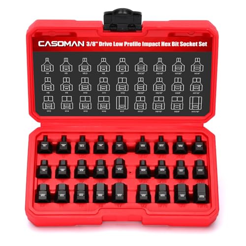 CASOMAN 27-Piece 3/8" Drive Low Profile Impact Hex Bit Socket Set, S2 Steel Allen Bit Socket Set, SAE & Metric, Includes Storage Case