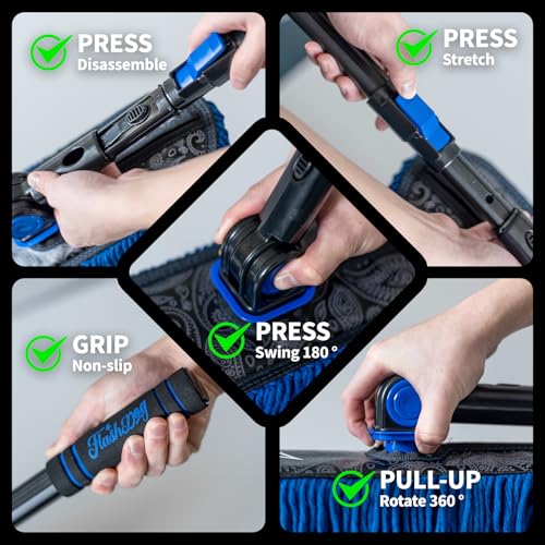 Flash Dog Car Duster Exterior - Wax Treated Cotton & Extendable Handle | Aluminum Alloy Handle Scratch Free Cleaning Brush for Cars, Trucks, SUVs, RVs, Motorcycles | Waterless Dust & Pollen Remover - color: Blue