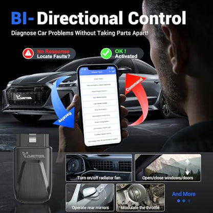 VDIAGTOOL D200 Bidirectional OBD2 Scanner, Bluetooth Car Diagnostic Scan Tool, Full System Diagnosis, 26 Resets (49+ Upgradeable), Lifetime Free Updates, CAN-FD & FCA AutoAuth for iOS & Android