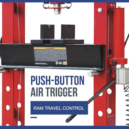 Strongway 50-Ton Pneumatic Shop Press with Gauge and Winch | Controlled pressing, automotive repair, bearing service, straightening/fabrication, heavy shop use - style: 50 ton