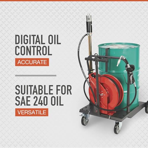 Ironton Mobile Oil Pump Kit, 3.7 GPM, Air Hose Reel 50ft. Retractable | 5:1 pump ratio, controlled fluid transfer, shop/fleet maintenance, easy service access, organized hose handling