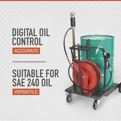 Ironton Mobile Oil Pump Kit, 3.7 GPM, Air Hose Reel 50ft. Retractable | 5:1 pump ratio, controlled fluid transfer, shop/fleet maintenance, easy service access, organized hose handling