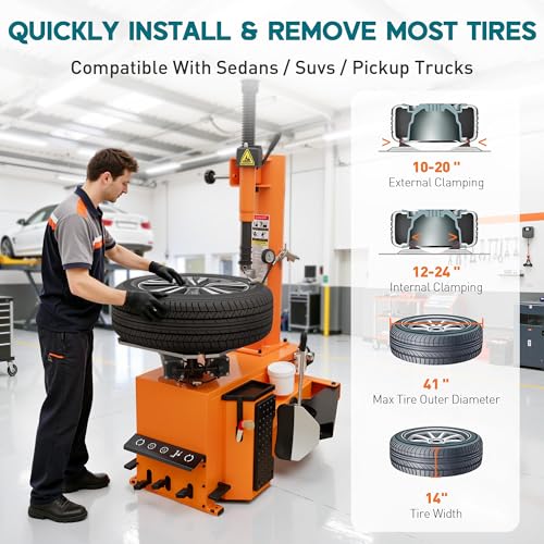 Albott 2 HP Tire Changer Machine for 10"–24" Rim Range | 10"–20" Outside Clamp, 12"–24" Inside Clamp, 110V Wheel Changer for Home Garage & Commercial Auto Shops - size: 10"–24" Single Head