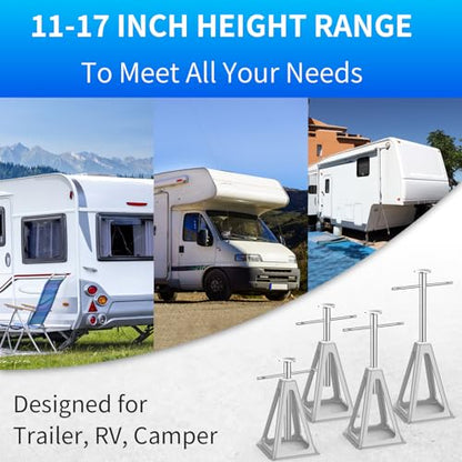 BEBOBLY RV Stack Jacks 4 Pack, Screw Jack Stands for RV Camper Travel Trailer Leveling, Aluminum Stabilizer Jacks, Single Support Unloading Up to 6000 Lbs, Adjustable from 11" to 17"