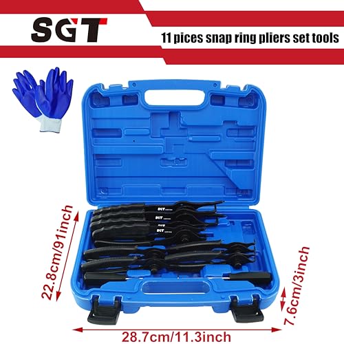 SGT Snap Ring Pliers Set,10 Pcs Internal & External Circlip Pliers With Bent & Straight Pliers,Heavy Duty Removal Tool,Include Hook, Pick,Storage Case and Gloves - color: Blue
