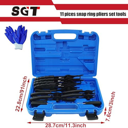 SGT Snap Ring Pliers Set,10 Pcs Internal & External Circlip Pliers With Bent & Straight Pliers,Heavy Duty Removal Tool,Include Hook, Pick,Storage Case and Gloves - color: Blue