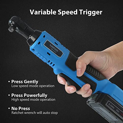 WISETOOL 20V Cordless Electric Ratchet Wrench Set,3/8" Power Ratchet Wrench Kit with 2-Pack 2000mAh Lithium-Ion Batteries,Max Torque 60N.m(44.25 ft-lbs),Variable Speed - size: Cordless Ratchet Wrench