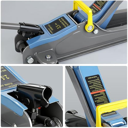 LARBANKE 2.5T Floor Jack, with Portable Carrying Handle and Reflective Strip, Lifting from 3.35" to 15.16", Low Profile Hydraulic Single Piston Quick Lift Pump, Blue