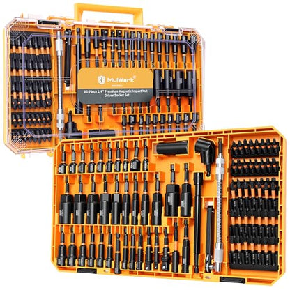 Mulwark 86PC Magnetic Nut Driver Set & Impact Driver Bit Set, 1/4" Metric & SAE Sockets, Nut Driver Set Power Bits, Adapters, Extensions, Universal Socket, Wing Nut Driver & Bit Holder for Automotive