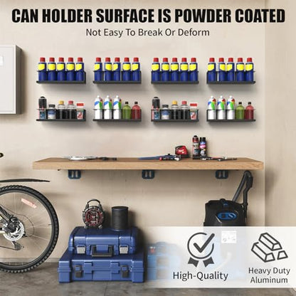 Riciakik 8 Pack Spray Bottle Holder Wall-Mounted, Aerosol Spray Can Holder Storage Rack, Heavy-Duty Paint Bottle Organizer with 40 Holes, Steel Black Spray Rack for Garage, Shop, Home or Tool Trailer - style: 8 Pack
