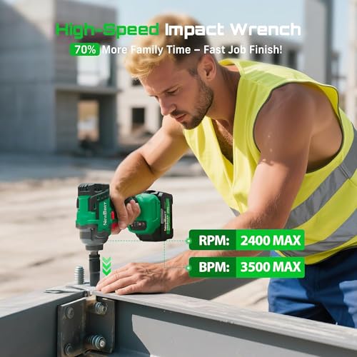 Brushless Cordless Impact Wrench, 550N.m (400 ft-lbs) 1/2" Impact Gun, 2-in-1 Power Drill Combo Kit with 1×Battery, 3-Speed & 4 Sockets and Adapter for Car Tires, Home DIY Tool