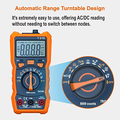 Auto-Ranging Digital Multimeter, TRMS 6000 Counts AC DC Voltmeter Ohm Volt Amp Meter, Electrical Multimeter Tester with NCV, Measure Capacitance Current Resistance Temp Continuity Diode Duty Cycle - style: up to 600V/10A