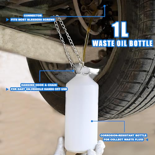 3L Brake Bleeder Kit, Manual Pressure Brake Fluid Bleeder with 1L Waste Bottle, 4 Master Cylinder Adapters, One-Person Brake & Clutch Pressure Bleeder Kit for Cars, SUVs & Light Trucks