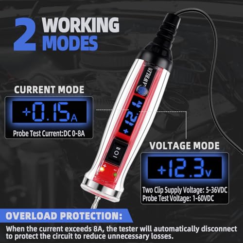 AWBLIN Power Circuit Probe Tester Kit, LCD Digital Automotive Test Light with Voltmeter, 18PCS Multi Function Auto Fuse Circuit Voltage Continuity Current Electric Tests Tool with Black Carrying Case