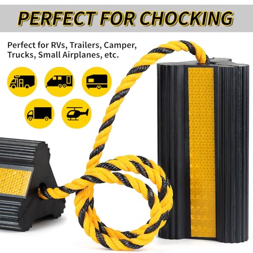 OULEME Heavy Duty Rubber Wheel Chocks, 1 Pair, 8.3" L x 4.4" W x 4" H, Non-Slip Tire Stopper Blocks with Rope, for RV Camper Travel Trailers Motorhome Aircraft Car Truck - style: with Rope (1 pair)