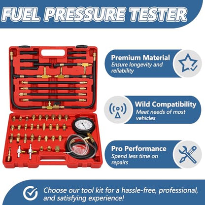 Pro Fuel Injection Pressure Tester Kit Fuel Pressure Gauge Fuel Pressure Test Kit 0-140 PSI with 9.49,7.89,6.30 Fuel Line Fittings