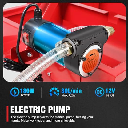 DNA Motoring 20 Gallon Electric Oil Drain Pan with Pump, Evacuation Hose, T-Handle, Low Profile for Trucks Buses RVs, TOOLS-00385 - style: 20 Gallon-Electric Pump