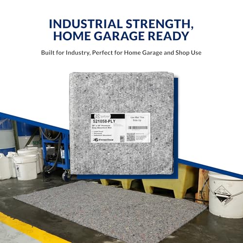 Spilfyter Garage Floor Mat 28" x 58" Universal Shop, Mechanic and Garage Oil Spill Mat with Non-Slip Poly Backing, Absorbs Coolants, Solvents, Water, and Other Liquids - Pack of 5