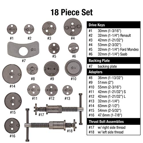SUNEX TOOLS 3930 18-Piece Master Disc Brake Caliper Tool Set and Wind Back Kit, Compressor, Spreader Tool Set for Brake Pad Replacement with Magnetic Thrust Bolts