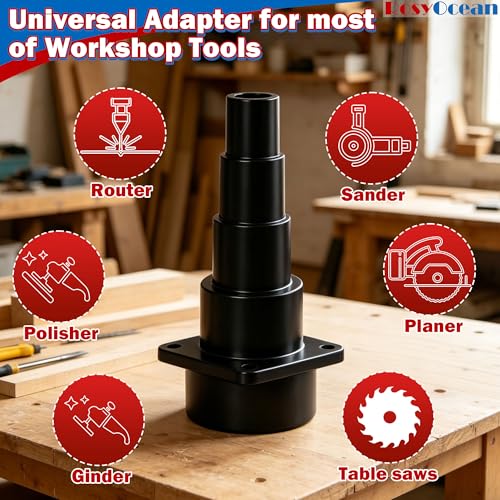 Multi-step Shop Vac Hose Adapter, Universal Tool Adapter, Quick-Connect Vacuum Hose Attachment for Woodworking Power Tools and All Wet/Dry Shop Vacuums