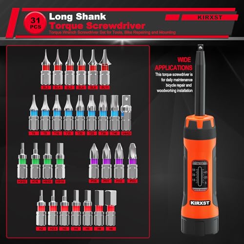 32 PCS 1/4" Drive Long Shank Torque Screwdriver, 5-55 Inch Pound Torque Screwdriver Set with S2 Bits and Socket Adapter for Maintenance, Tools, Bike Repairing and Mounting - size: 5-55inch.L