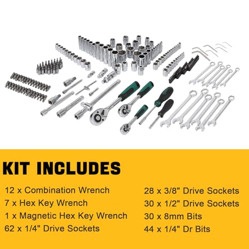 IDEALHOUSE 216 PCS Mechanic Tool Set with Case,Socket Wrench Set,1/4" 3/8" 1/2" Drive Socket Kit,72-Tooth Quick Release Ratchet, Specialty Tools for Home Automotive Repair