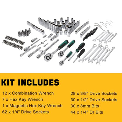 IDEALHOUSE 216 PCS Mechanic Tool Set with Case,Socket Wrench Set,1/4" 3/8" 1/2" Drive Socket Kit,72-Tooth Quick Release Ratchet, Specialty Tools for Home Automotive Repair