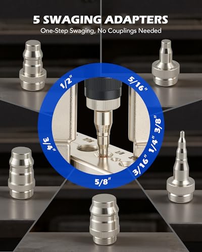 OMT Single Flaring Tool & Swaging Tool Kit for HVAC Tubing, 1/8"-3/4" | 45-degree single flares, tube cutter, ratchet wrench, 5 swaging adapters, zinc-plated steel, for copper aluminum soft metals