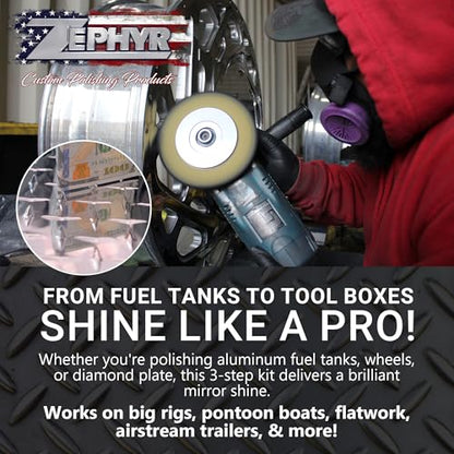 Zephyr - Super Shine X Big Rig Aluminum Polishing Kit - Metal Polishing Kit Made for Big Rigs, Fuel Tanks, Wheels & More - size: Super Shine 'X' Big Rig Kit