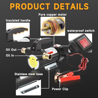 12V DC Diesel Fuel Transfer Pump Kit, Self-priming Electric Diesel Transfer Pump -10 GPM Flow, Fuel Transfer Extractor Pump Kit with Nozzle and Hose for Diesel, Kerosene, Motor Oil and Transformer Oil