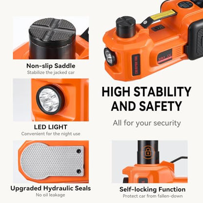 5-Ton Electric Hydraulic Car Jack with Built-in Air Pump and LED Light – 12V Portable Jack Lift for Sedans, SUVs, MPVs, and Trucks – Ideal for Tire Changes and Garage Repairs (with Electric Wrench)