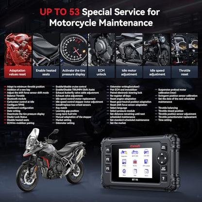 iCarsoft MT V6 for Triumph Motorcycle Full System Diagnostic Scan Tool Motorbike, Car 2-in-1 OBD2 Scanner Code Reader Up to 53 Services and 55 Bidirectional Tests Battery Test Lifetime Free Update