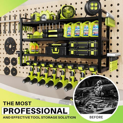 Hipidian Fathers Day Best Gifts for Daddy, Heavy Duty Power Tool Organizer Wall Mount- 400lb Capacity 4-Tier Storage Rack with 8 Drill Holders for Garage Tools, Birthday Gifts for Men Dad Husband - size: 8 Slots 4 Layers 4