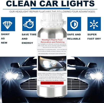 VCTSELITY 200ML Headlight Restoration Liquid, Car Headlight Polishing Repair Fluid, Headlight Polish Restoration Kit Refill Bottle to Remove Yellowing/Scratch/Haze/Oxidation/Vague - size: S