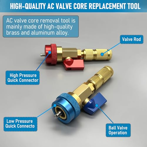 R134A Valve Core Remover Installer Tool Set, AC Schrader Valve Removal Tool.Designed for Leak-Free Replacement of Valve cores in Automotive AC Systems