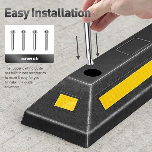DNA Motoring 2 Pack 21" Parking Stopper for Garage, Heavy Duty Garage Parking Aid, Parking Gadgets Protects Car and Garage Walls, w/Reflective Yellow Tape Curb, 21" L x 5.7" W x 3.14" H, TOOLS-00826 - style: 3 side Reflective Strip